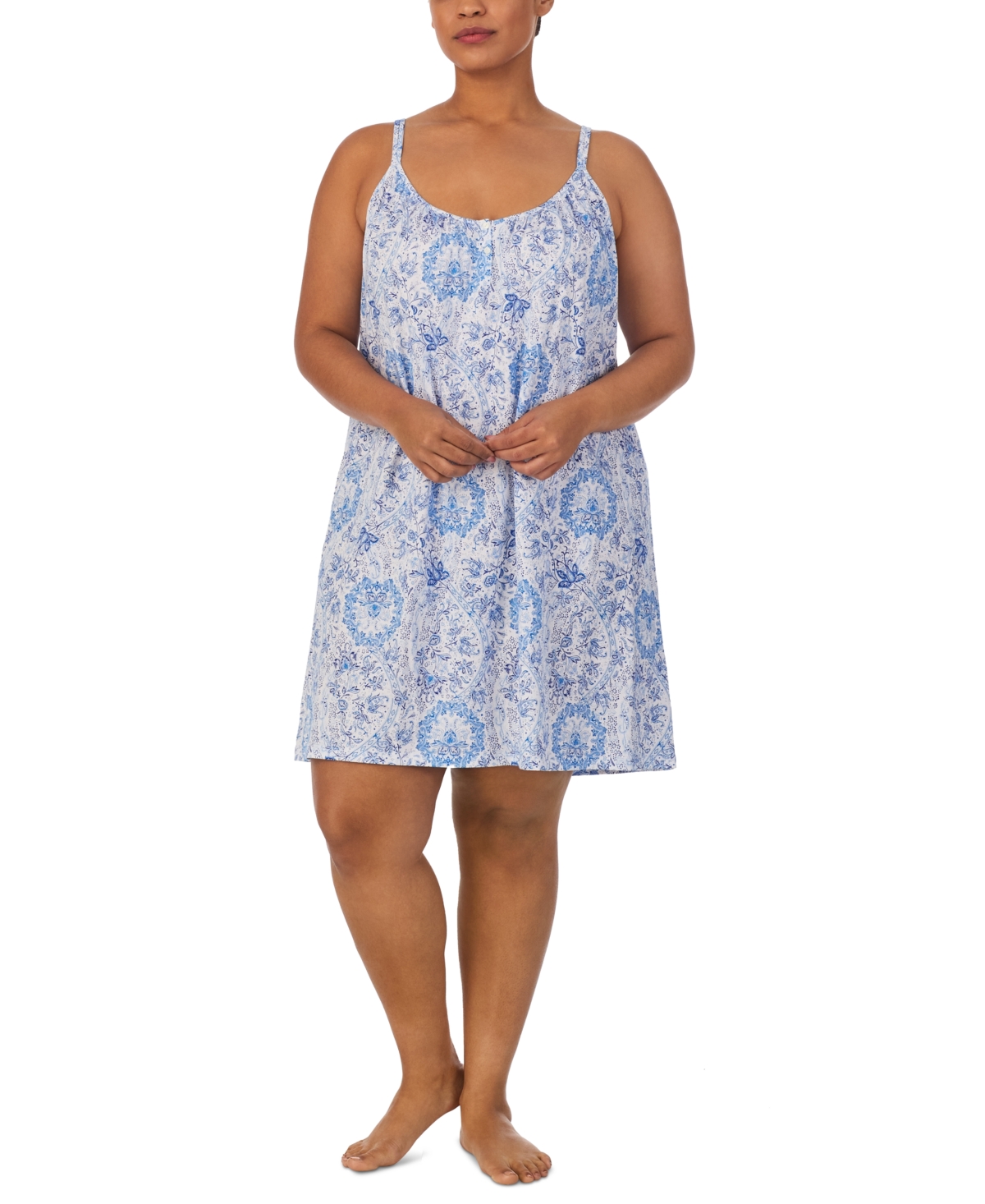Shop Lauren Ralph Lauren Plus Size Floral Double-strap Nightgown In Blue Floral