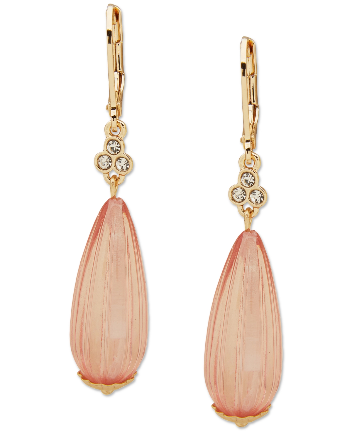 Gold-Tone Pave & Fluted Bead Drop Earrings - Blush