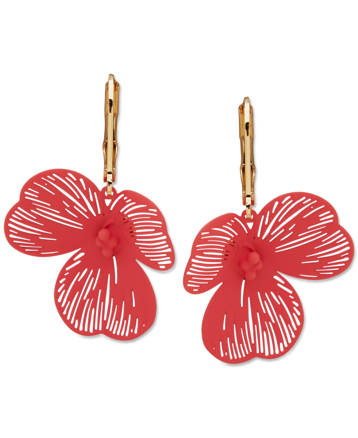 Shop Lonna & Lilly Gold-tone Open Flower Leverback Drop Earrings In Coral