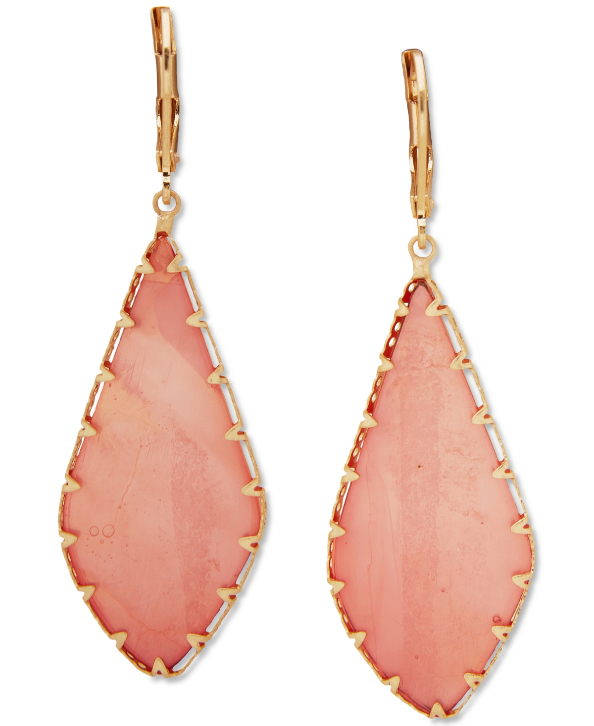 Gold-Tone Large Flat Stone Drop Earrings - Coral