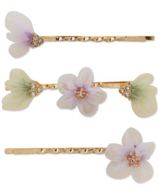 lonna & lilly - 3-Pc. Gold-Tone Pav&eacute; & Ribbon Flower Bobby Pin Set