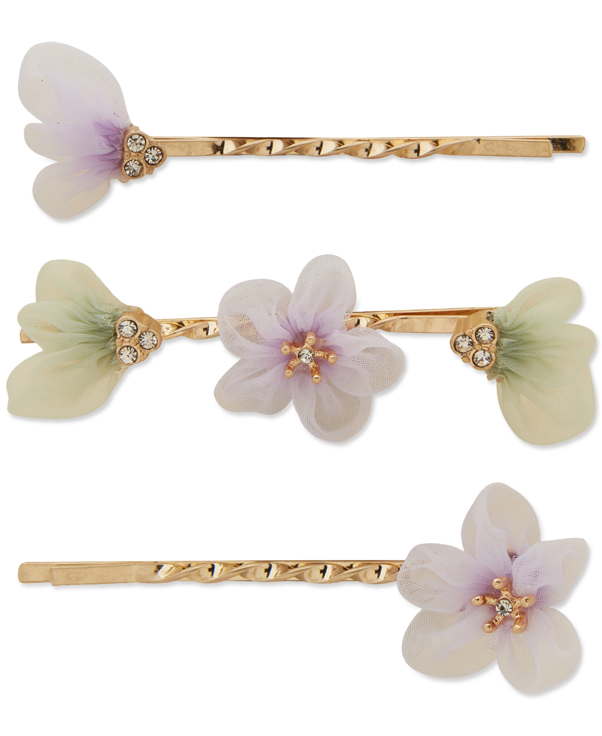 Shop Lonna & Lilly 3-pc. Gold-tone Pave & Ribbon Flower Bobby Pin Set In Multi