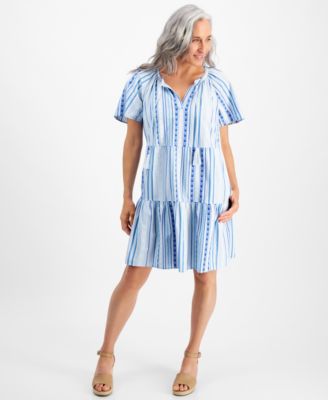 Style & Co - Petite Cotton Jacquard Tiered Dress