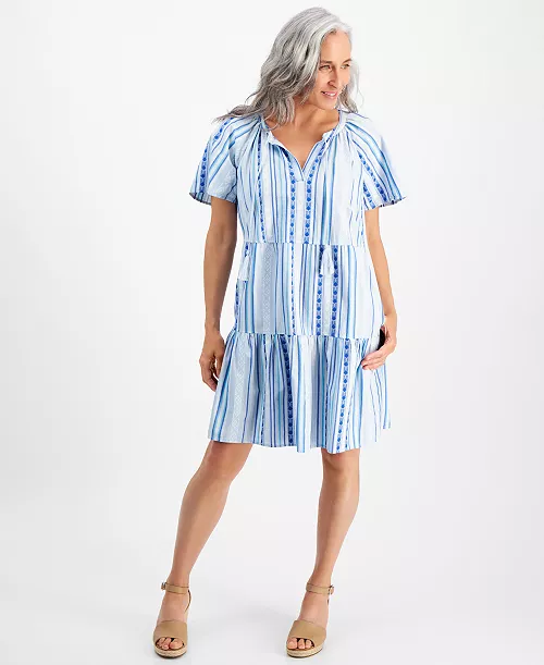 petite mountain stripe tiered dress, created for macy's