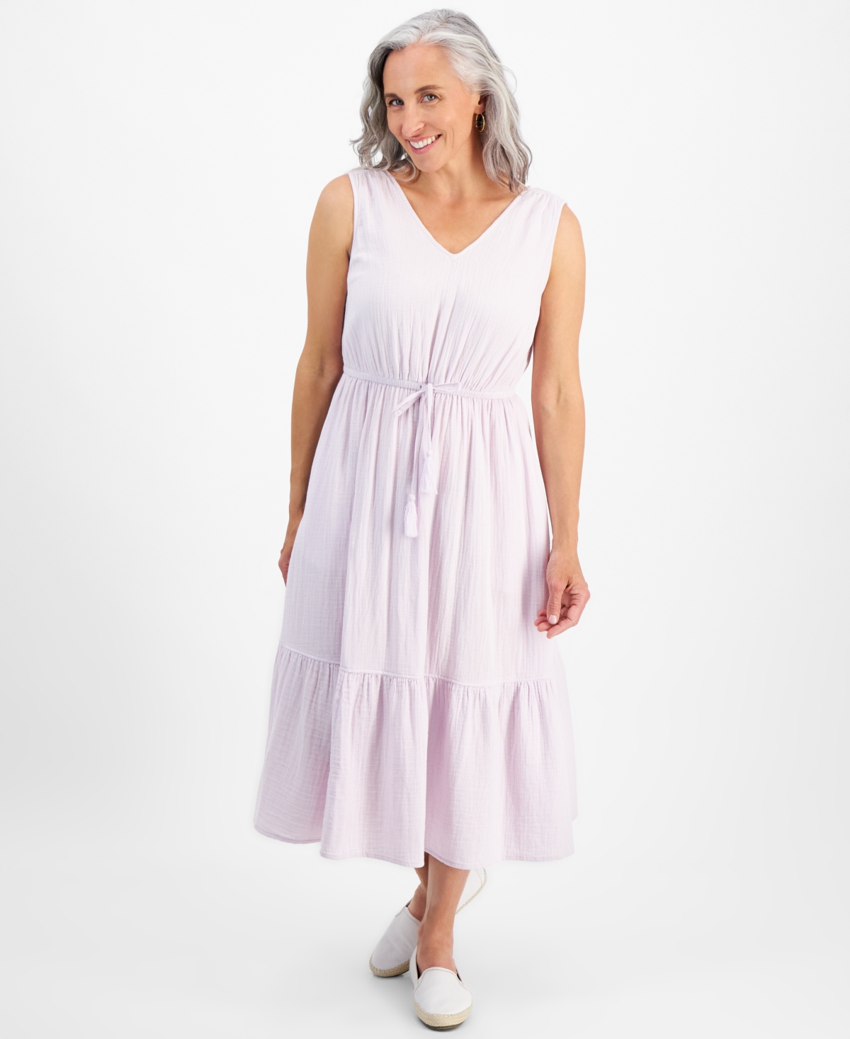 Style & Co Petite Cotton Sleeveless Midi Dress, Created For Macy's In Lavender Fog