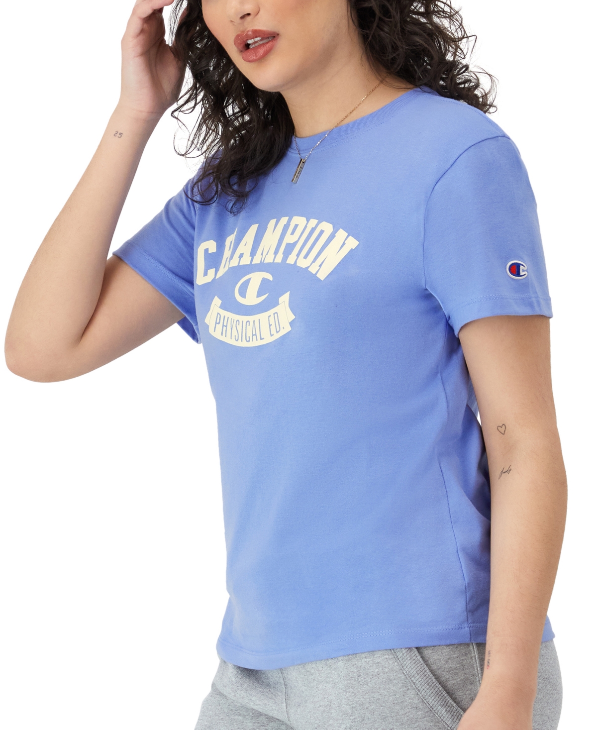 Shop Champion Women's Classic Crewneck Logo Print T-shirt In Plaster Blue
