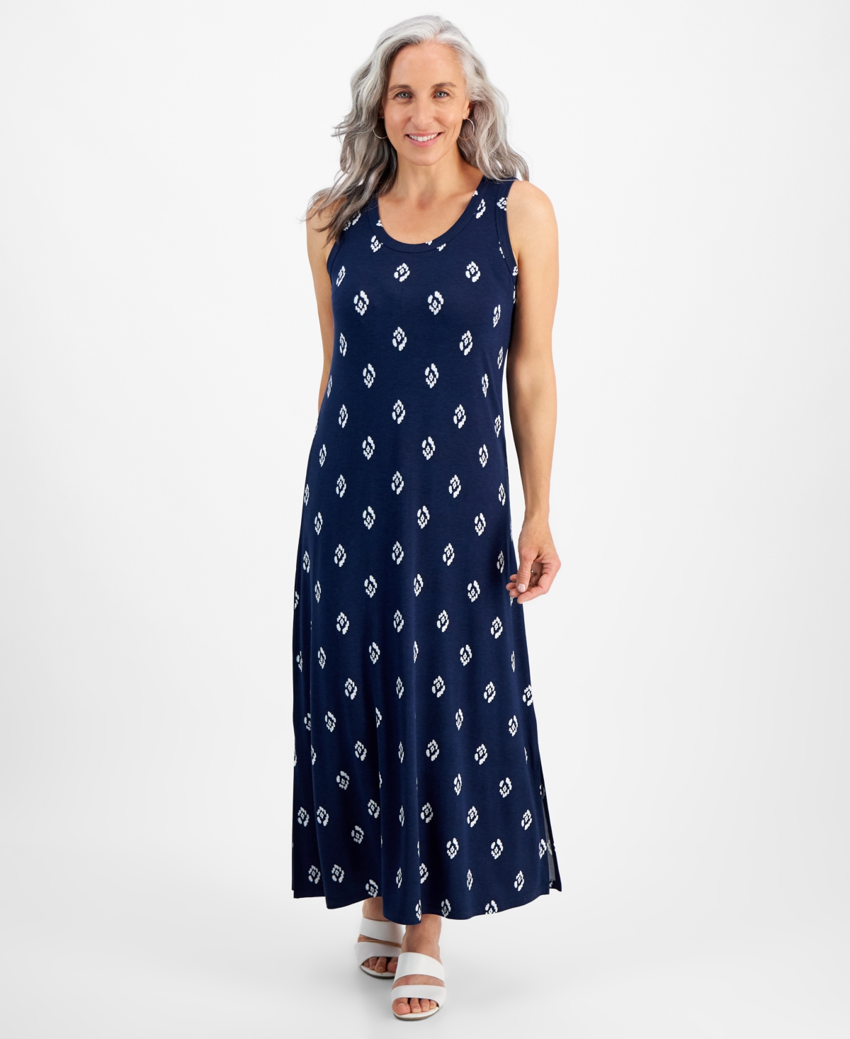 Shop Style & Co Petite Ikat Icon Knit Maxi Dress, Created For Macy's In Ikat Blue