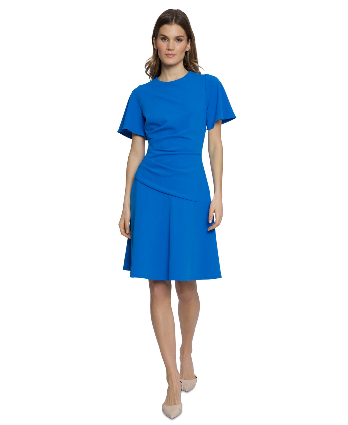 Women's Flutter-Sleeve Gathered Dress - Ocean Blue