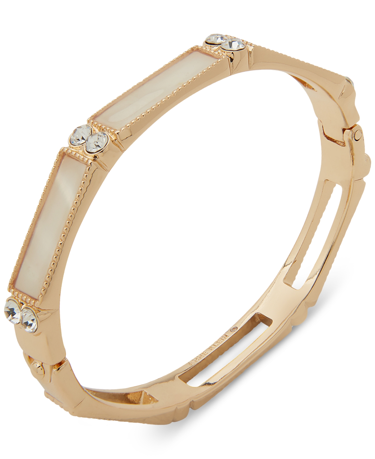 Shop Anne Klein Gold-tone Pave & Mother-of-pearl Bangle Bracelet In White