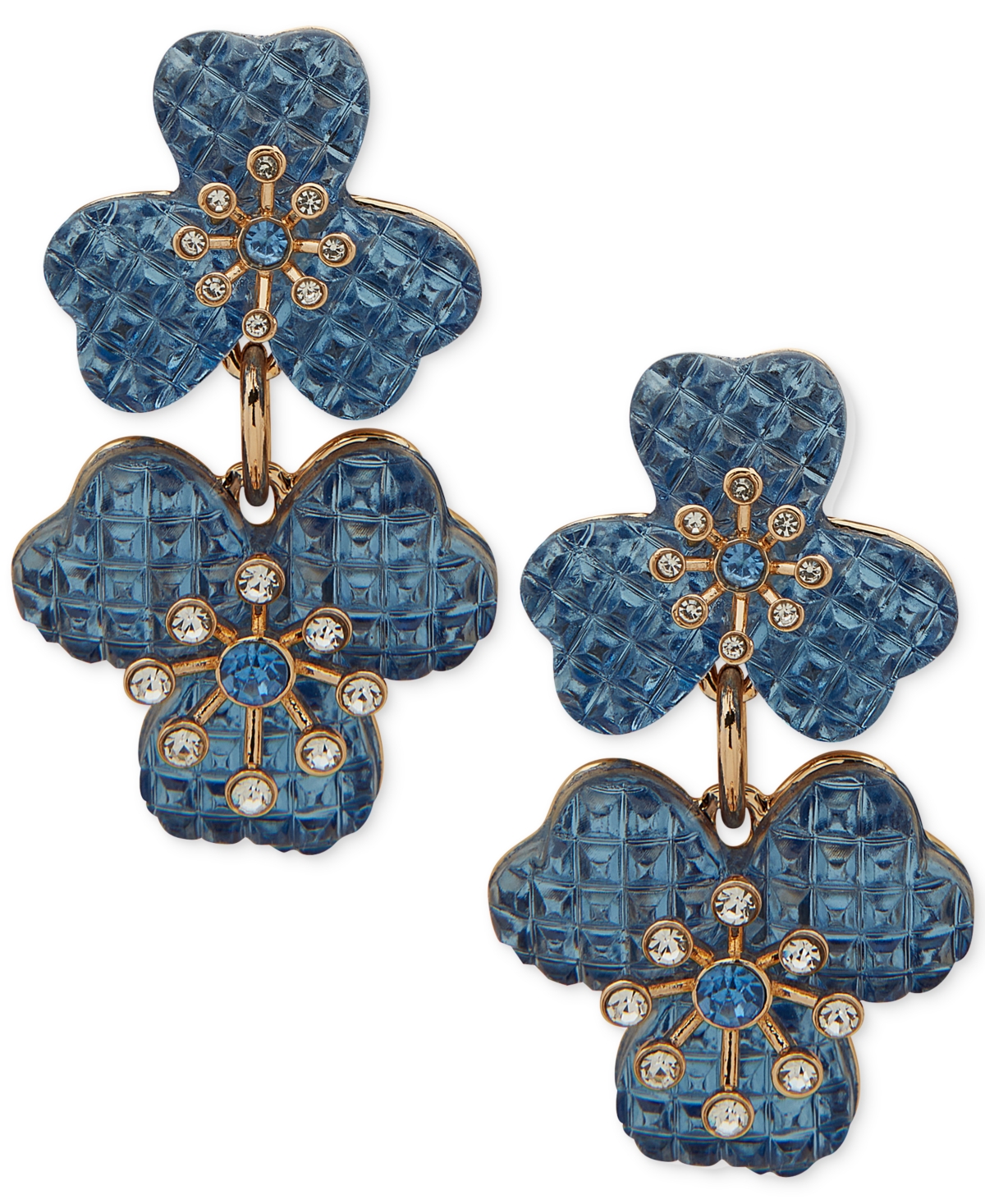 Shop Anne Klein Gold-tone Color Crystal Flower Double Drop Earrings In Blue