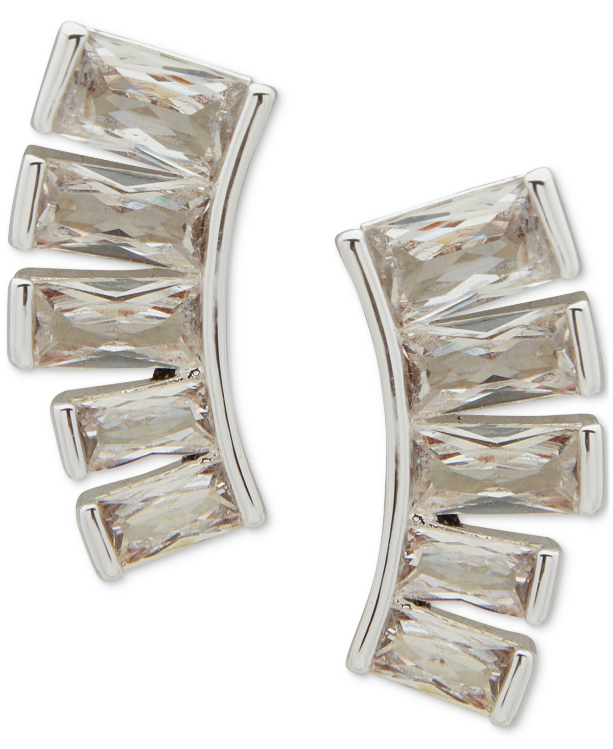 Shop Anne Klein Silver-tone Baguette Cubic Zirconia Drop Earrings In Crystal