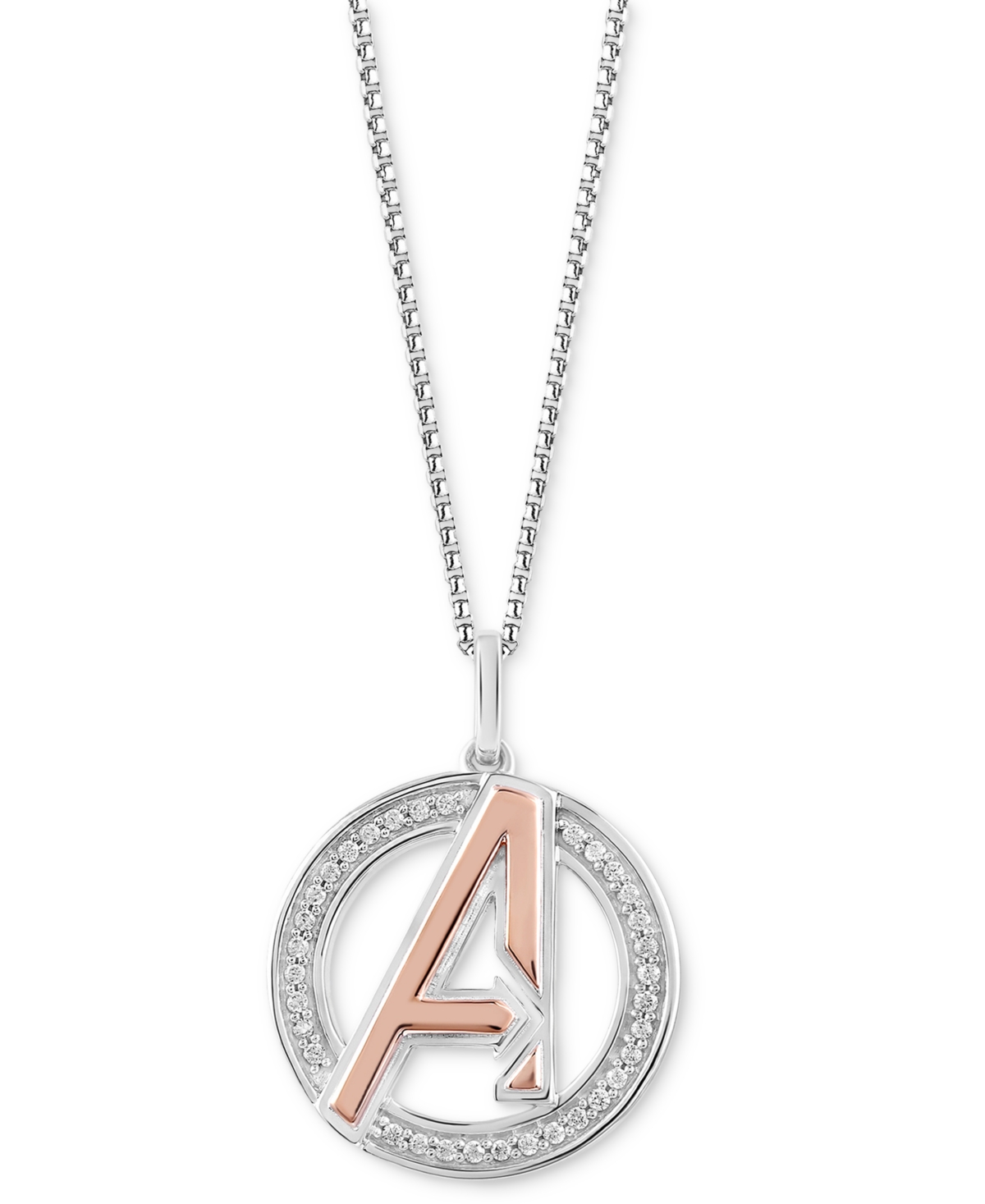 Wonder Fine Jewelry Diamond Avengers Logo 18" Pendant Necklace (1/8 Ct. T.w.) In Sterling Silver & Rose Gold-plate In Sterling Silver  Rose Gold-plate