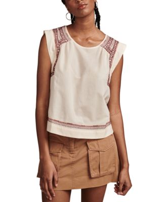 Lucky Brand Women's Embroidered Popover Blouse White Size XX-Large