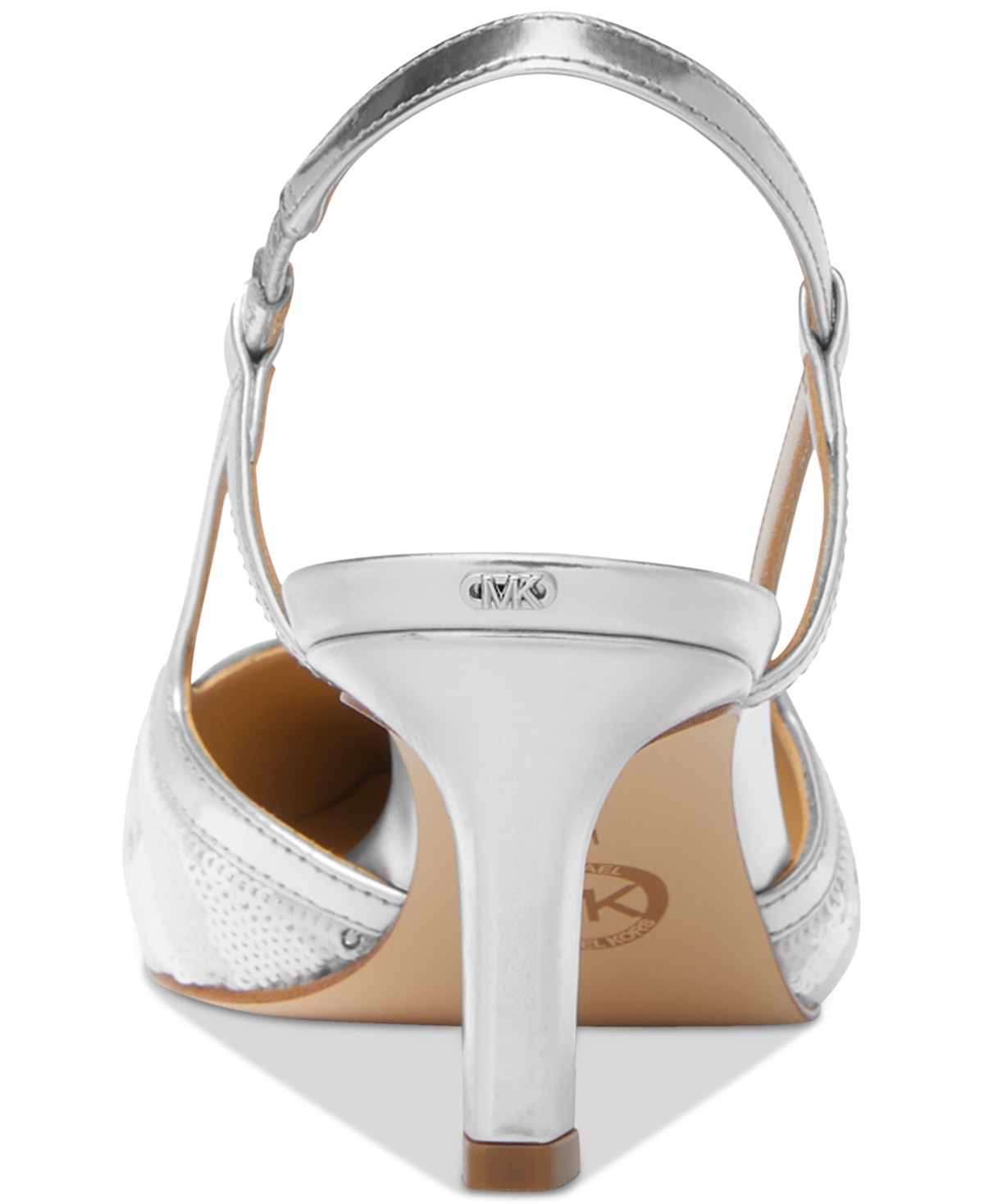 Michael Michael Kors Women's Alora Pointed Toe Mid Heel Slingback Pumps - Silver