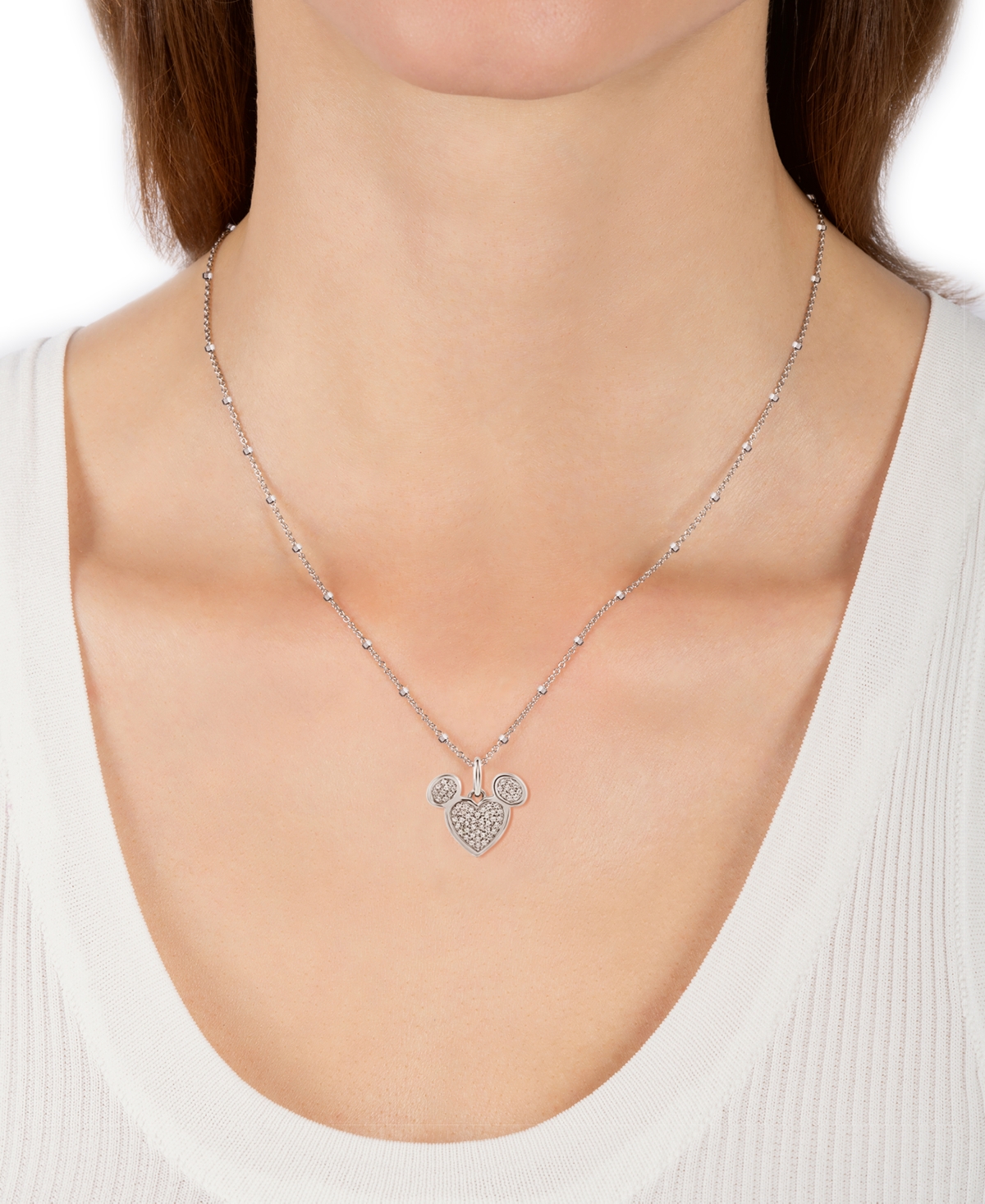 Shop Wonder Fine Jewelry Diamond Cluster Mickey Mouse Heart 18" Pendant Necklace (1/6 Ct. T.w.) In Sterling Silver