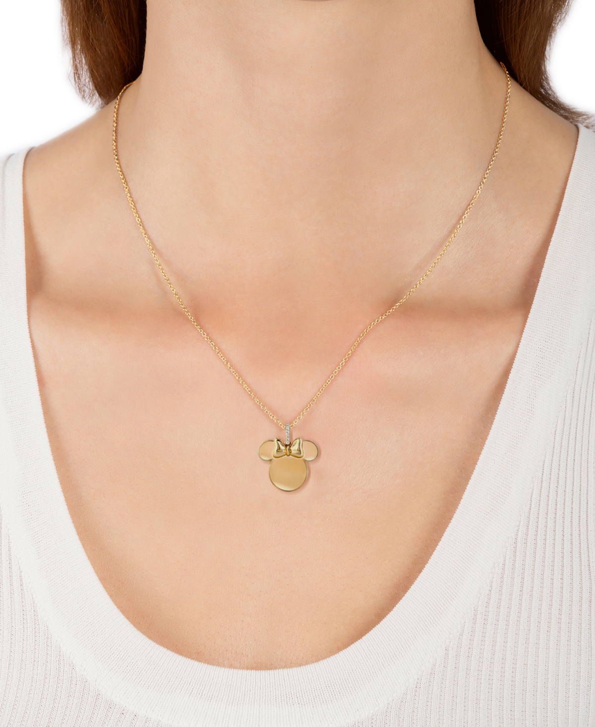 Wonder Fine Jewelry Disney  Diamond Accent Minnie Mouse Polished Silhouette 18" Pendant Necklace In G In Gold-plated Sterling Silver