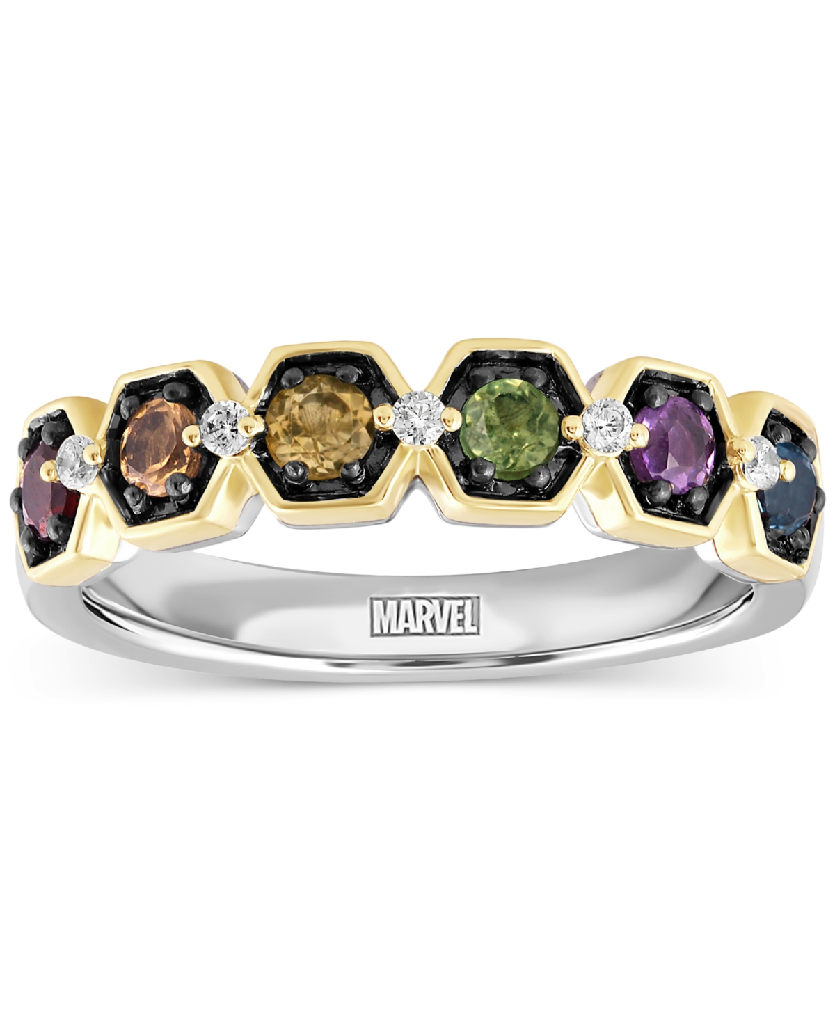 Shop Wonder Fine Jewelry Multi-gemstone (3/8 Ct. T.w.) & Diamond (1/20 Ct. T.w.) Infinity Stone Avengers Ring In Sterling Sil In Yellow Gol
