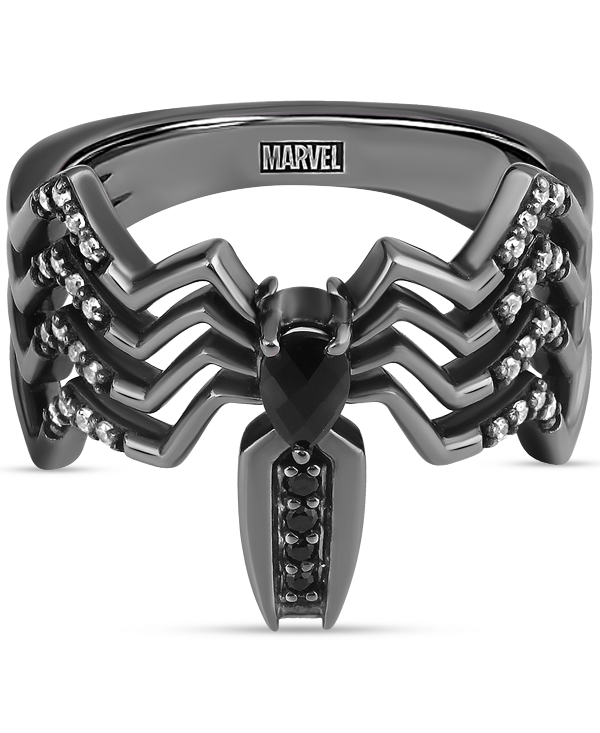 Shop Wonder Fine Jewelry Onyx & Diamond (1/10 Ct. T.w.) Venom Spiderman Ring In Sterling Silver With Black Rhodium