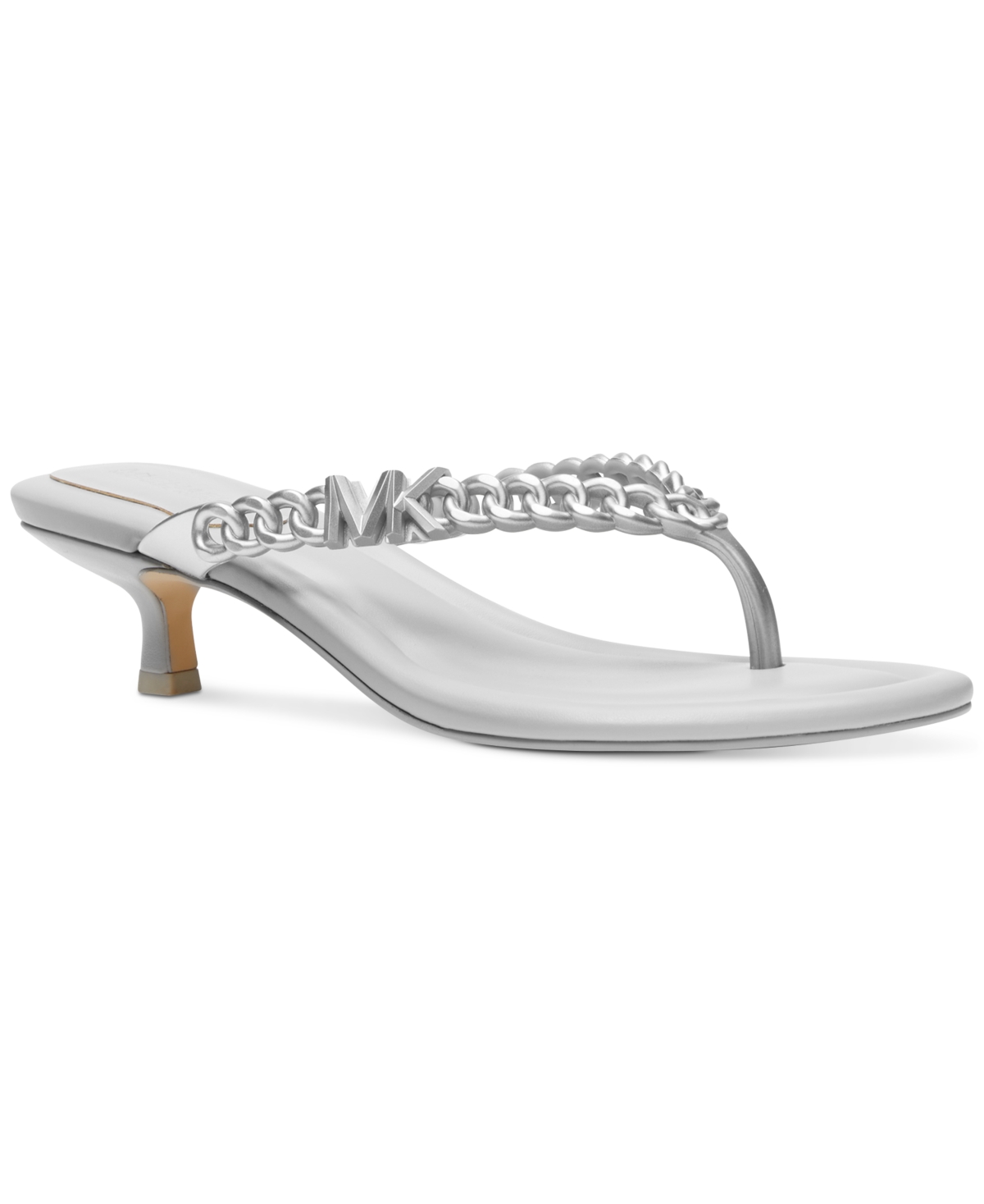 Shop Michael Kors Michael  Zaza Slip On Embellished Thong Kitten-heel Sandals In Silver
