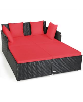Spacious Outdoor Rattan Daybed with Upholstered Cushions and Pillows