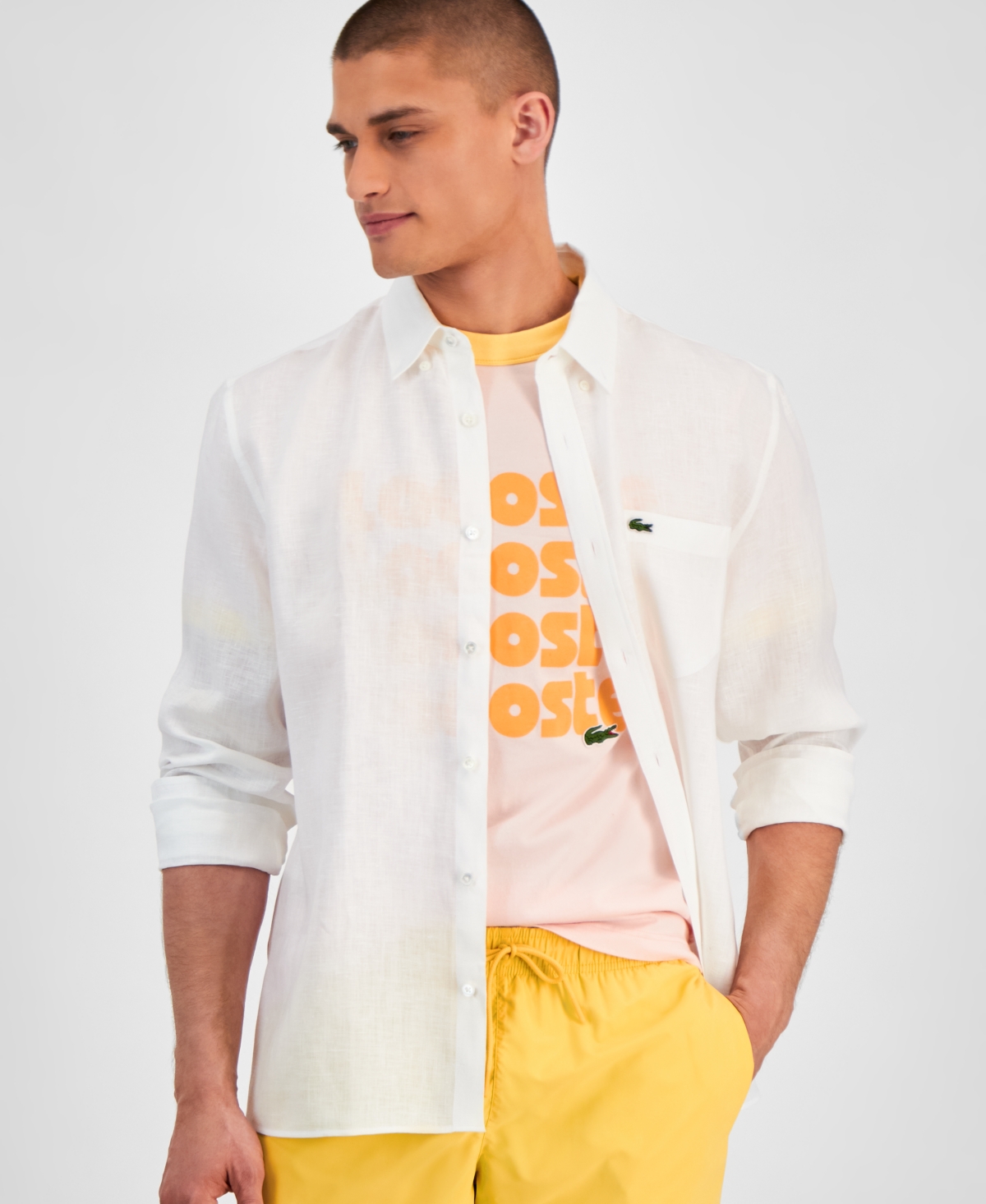 Lacoste Men's Regular-Fit Linen Shirt - 001 White