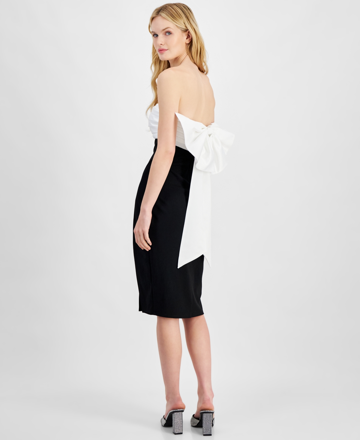 City Studios Juniors' Colorblocked Bow-Back Midi Dress -blac