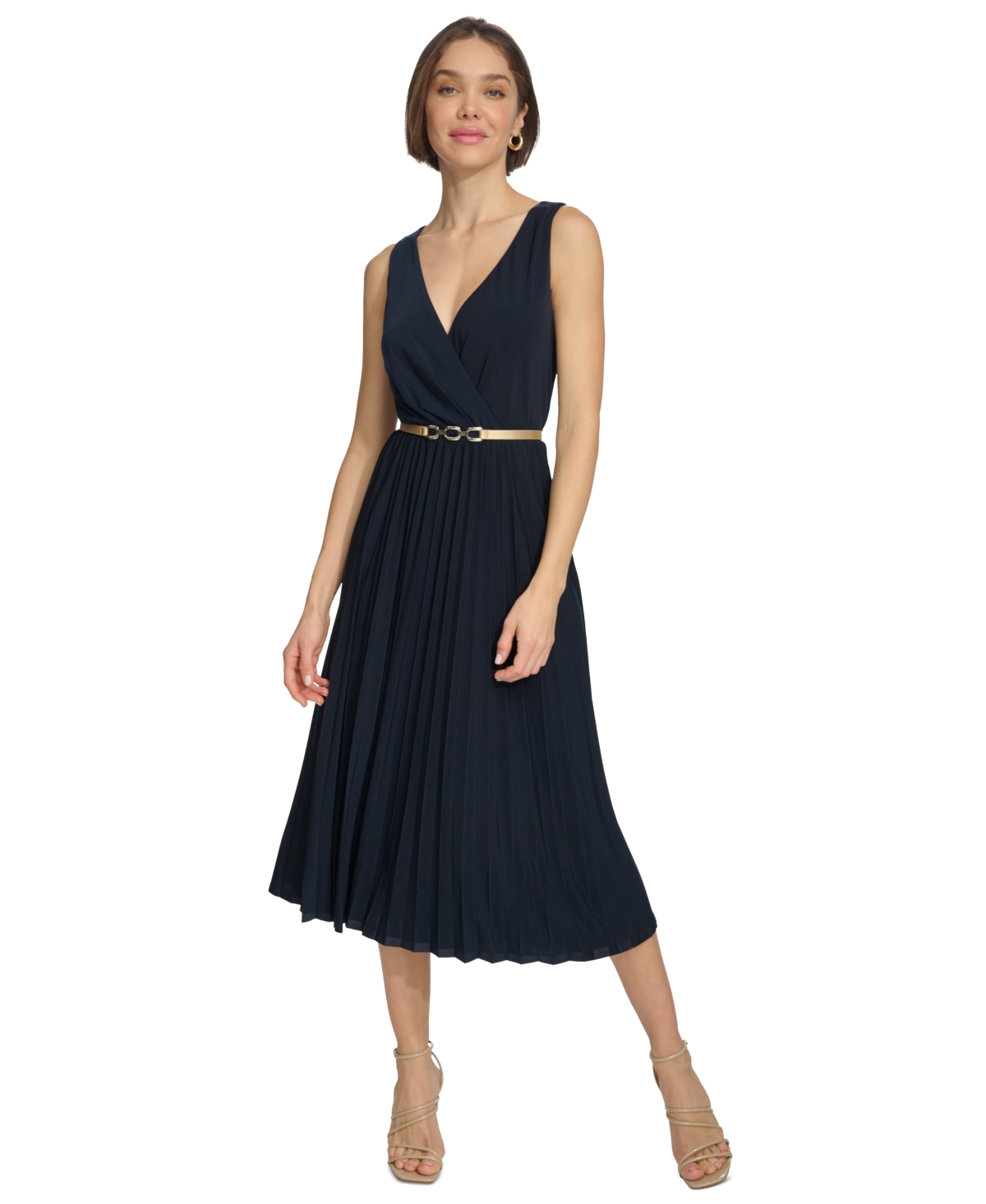 Tommy Hilfiger Women's Pleated Belted Midi Dress In Sky Capt