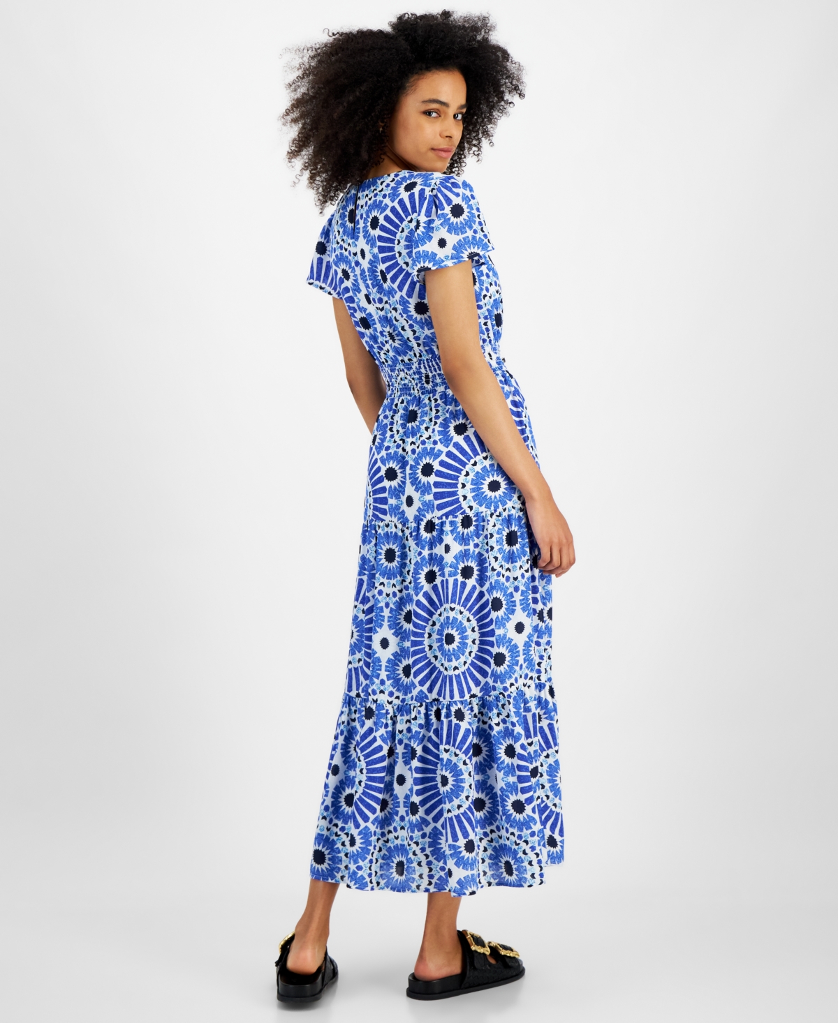 Shop Tinsel Petite Print Short-sleeve Maxi Dress In Multi Circle