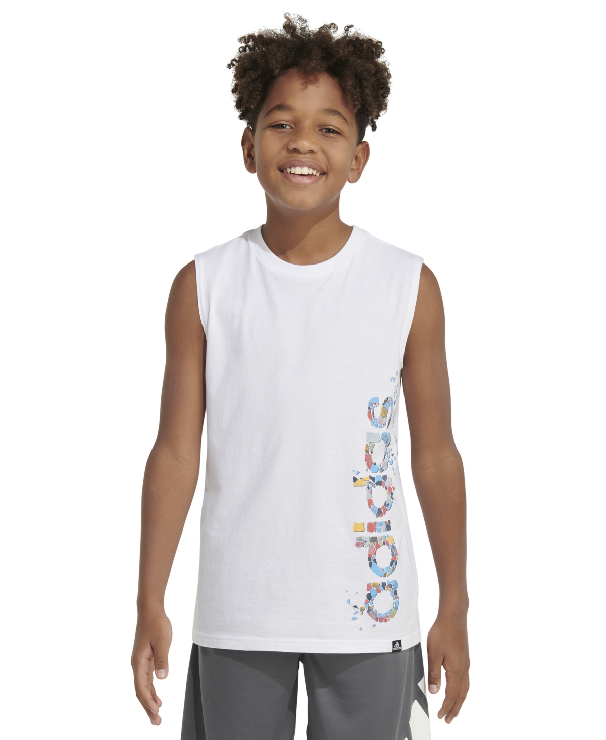 Shop Adidas Originals Big Boys Cotton Logo Graphic Sleeveless T-shirt In White