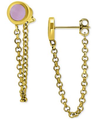 Abalone Chain Front and Back Drop Earrings in 18k Gold-Plated Sterling Silver (Also in Pink Shell)