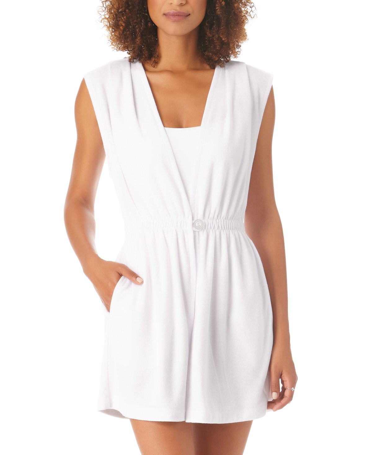 Women's Pleated Terry Cover-Up Robe - White