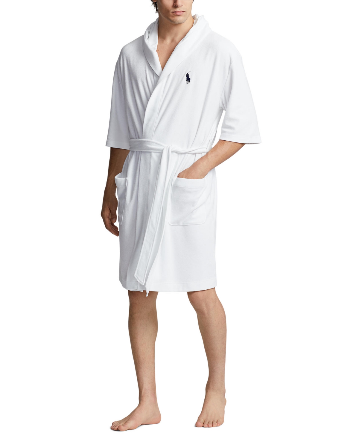 Shop Polo Ralph Lauren Men's Terry Cabana Hooded Robe In White