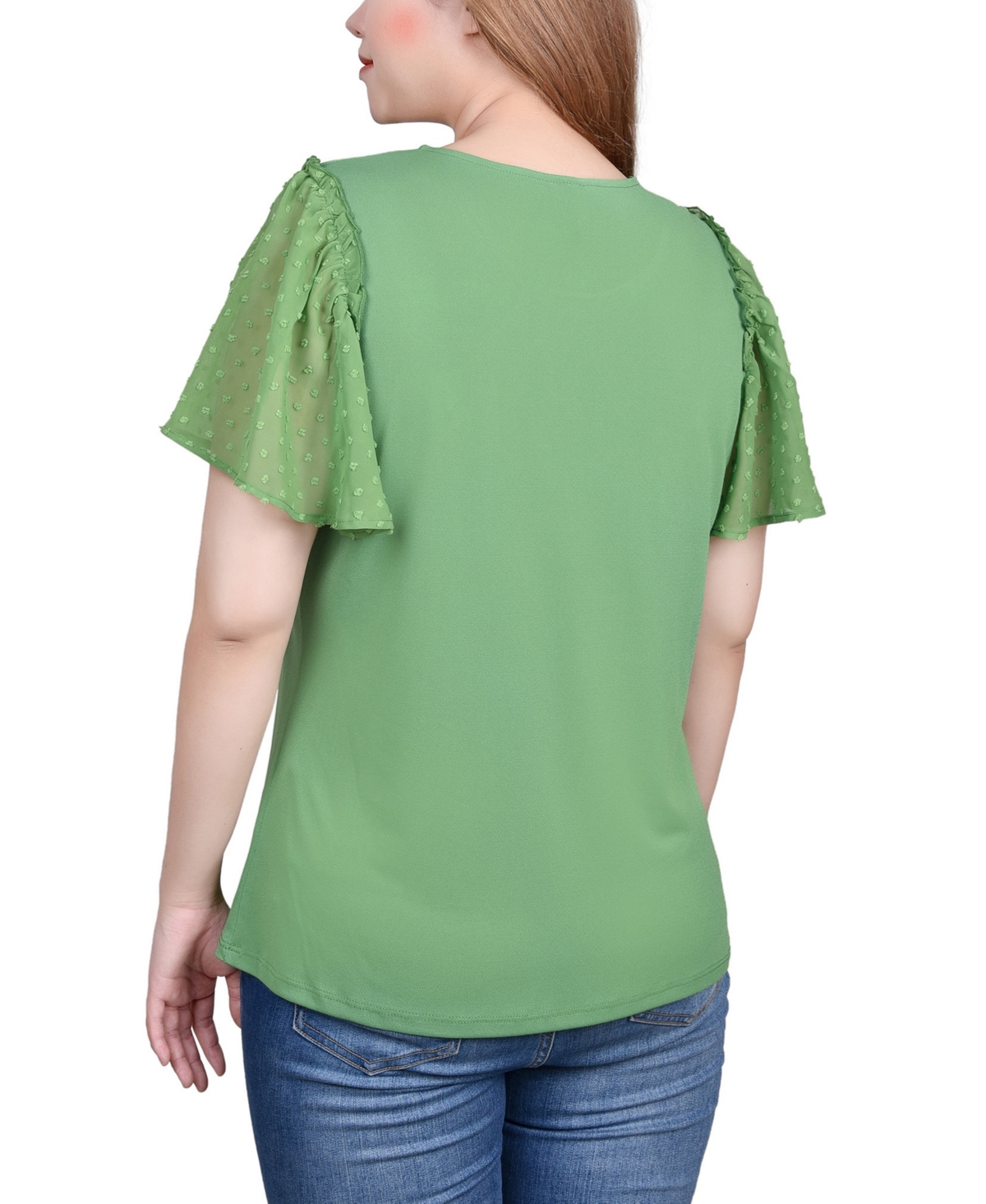 Shop Ny Collection Petite Clip Dot Flutter Sleeve Top In Ivory