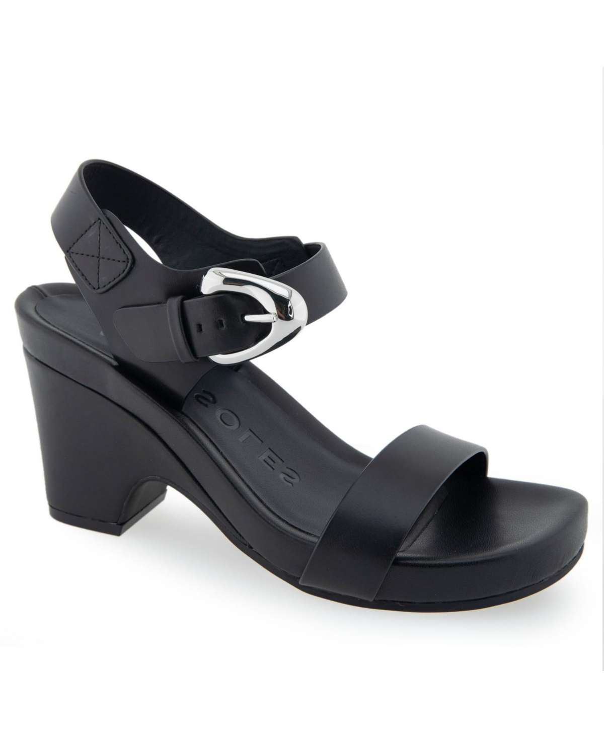 Shop Aerosoles Women's Meyer Open Toe Buckle Strap Wedge Sandals In Black Leather