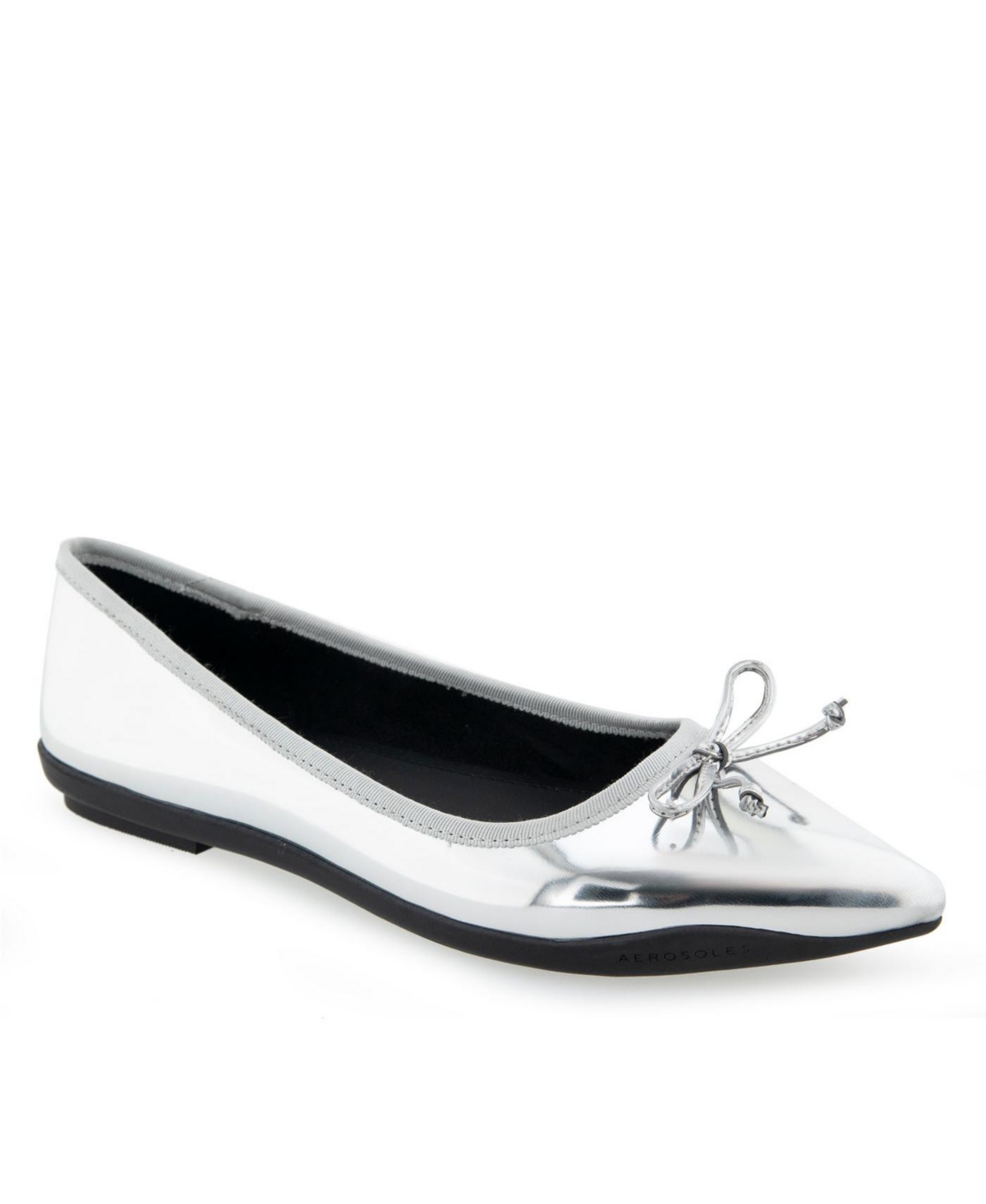 Aerosoles Dumas Pointed Toe Ballet Flat In Silver Mirror Metallic Polyurethane