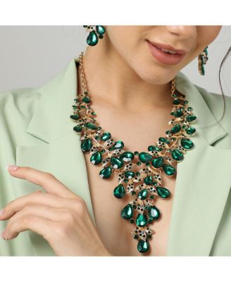 Women's Green Maxi Stone Necklace And Earrings (Set Of 2)