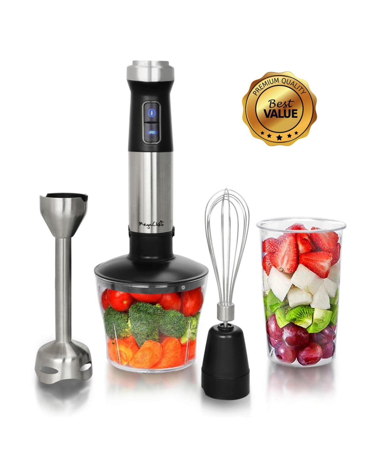 Megachef 4 In 1 Multipurpose Immersion Hand Blender With Speed Control And Accessories In Silver