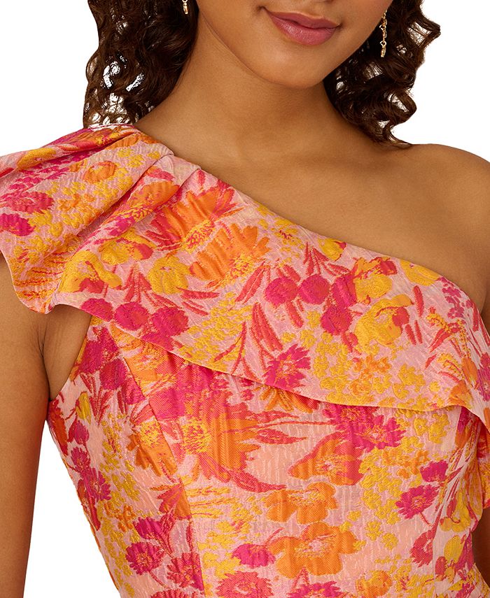Adrianna Papell Women's One-Shoulder Floral Jacquard Dress - Macy's