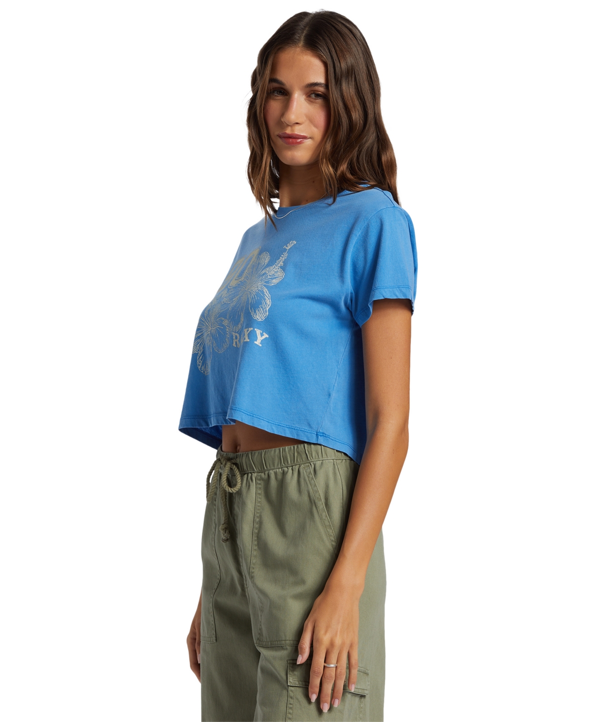 Shop Roxy Juniors' Hibiscus Collegiate Cropped T-shirt In Campanula