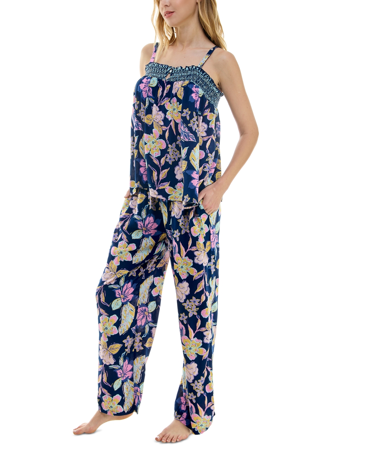 Shop Roudelain Women's 2-pc. Smocked Swing Cami & Pants Pajamas Set In Rain Forest