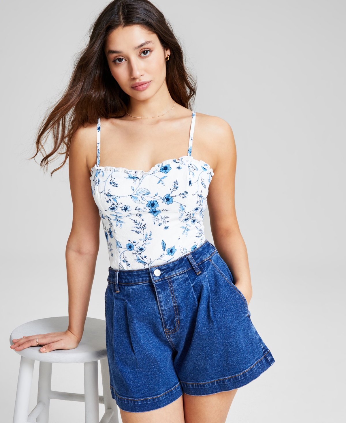 And Now This Women's Sweetheart-neck Sleeveless Woven Bodysuit, Created For Macy's In Blue Floral