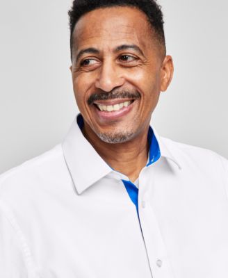 Men's Slim-Fit Blue Trim Solid Dress Shirt