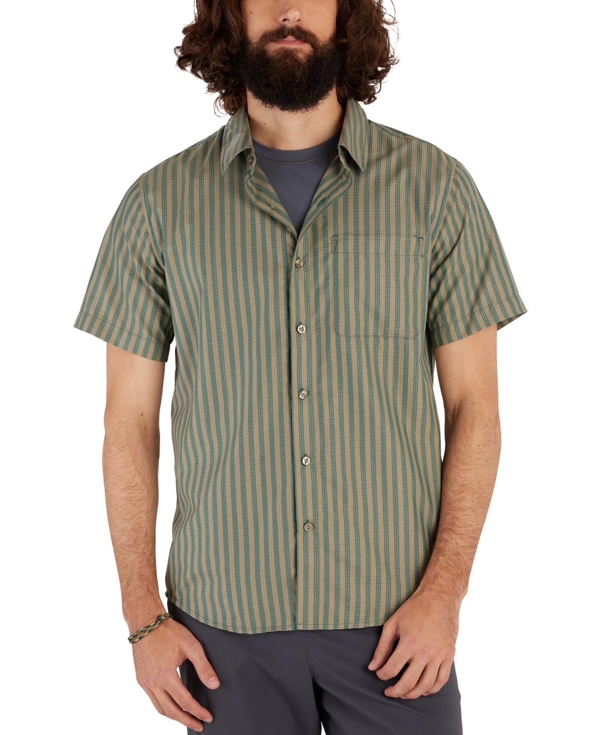 Shop Marmot Men's Aerobora Patterned Button-up Short-sleeve Shirt In Dark Jungle Austin Stripe