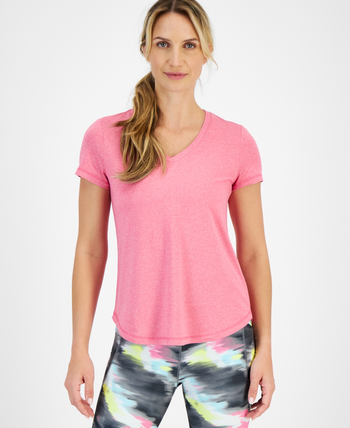 Shop Id Ideology Women's V-neck Performance T-shirt, Created For Macy's In Pink Dragon