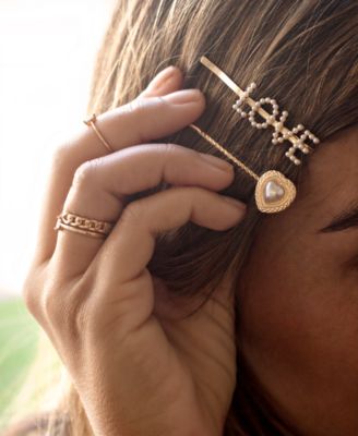 Imitation Pearl and Gold-Tone Love Heart Hair Pin Set