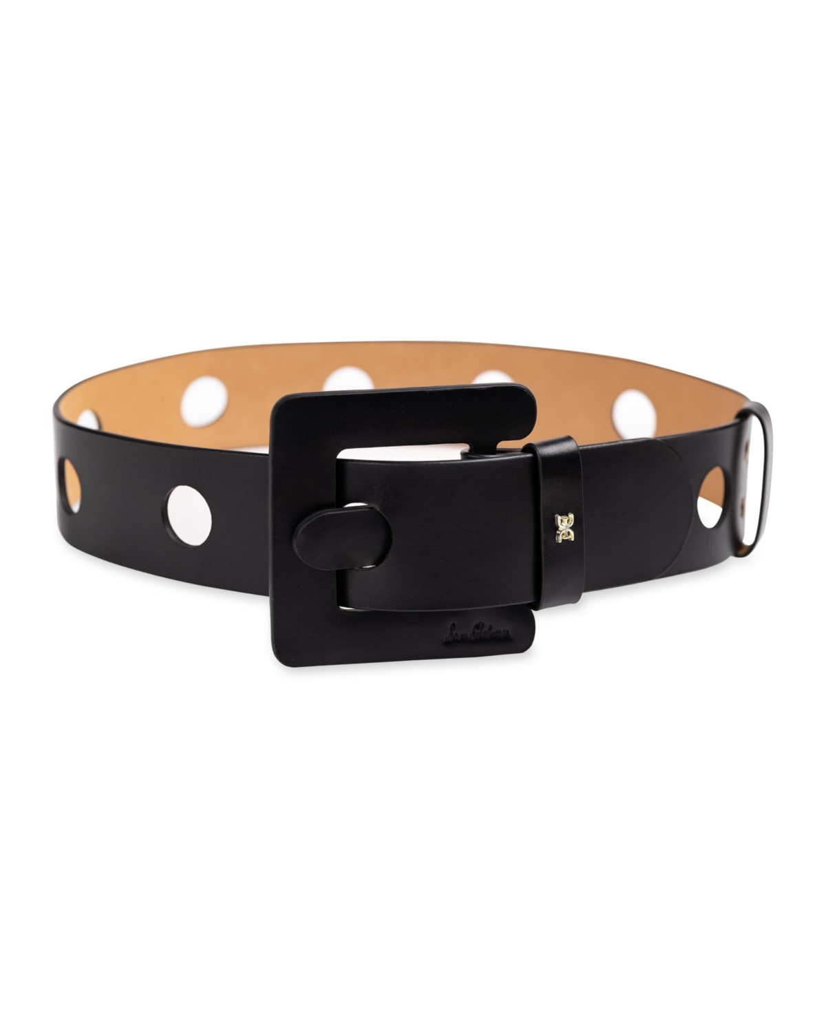 Sam Edelman Women's Perforated Leather Belt With Leather Covered Buckle In Black