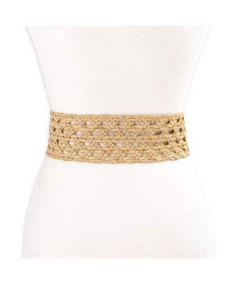 Women's Woven Leather Belt with Circular Center Bar Buckle