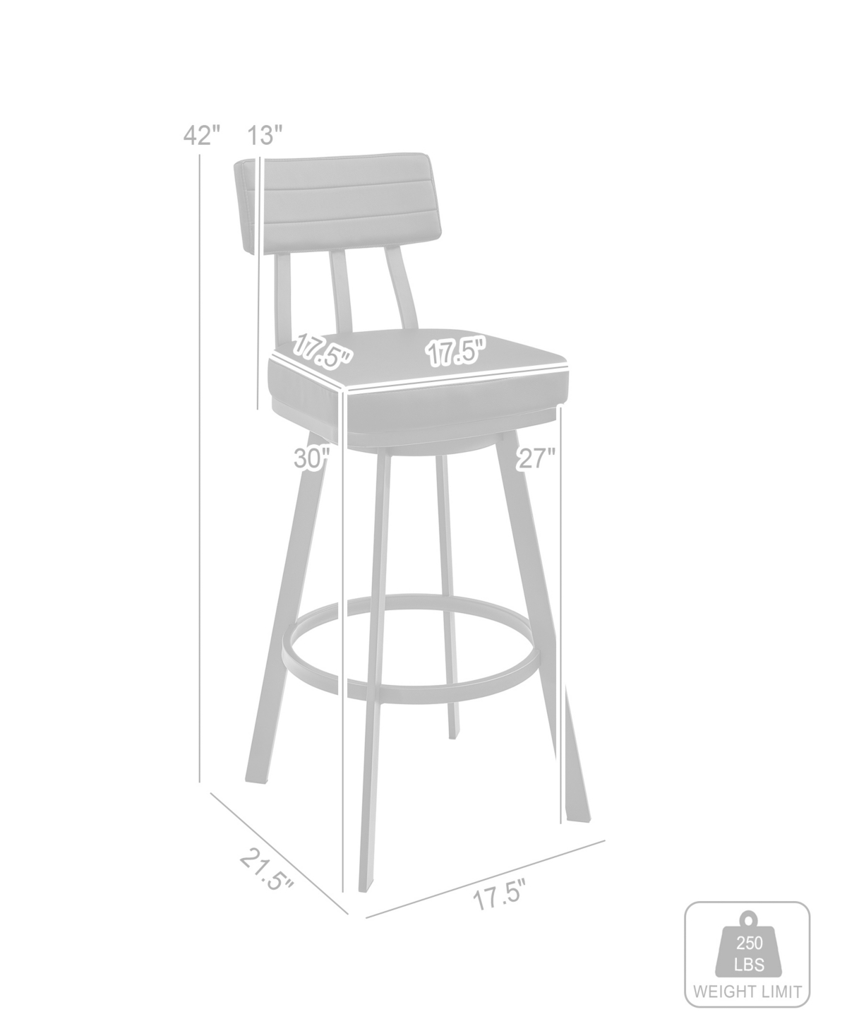 Armen Living Benjamin Swivel Bar Stool in Brushed Stainless Steel with Faux Leather - Brushed Stainless Steel