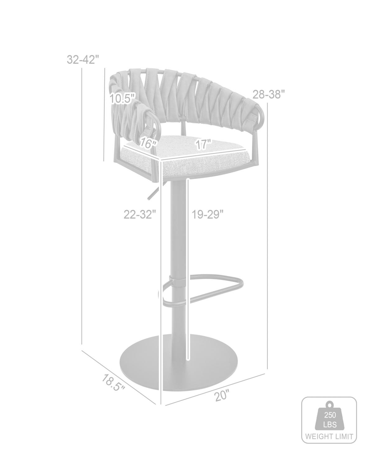 Armen Living 32"-42" Blaise Adjustable Swivel Counter Or Bar Stool In Metal With Fabric And Faux Leather In Gray