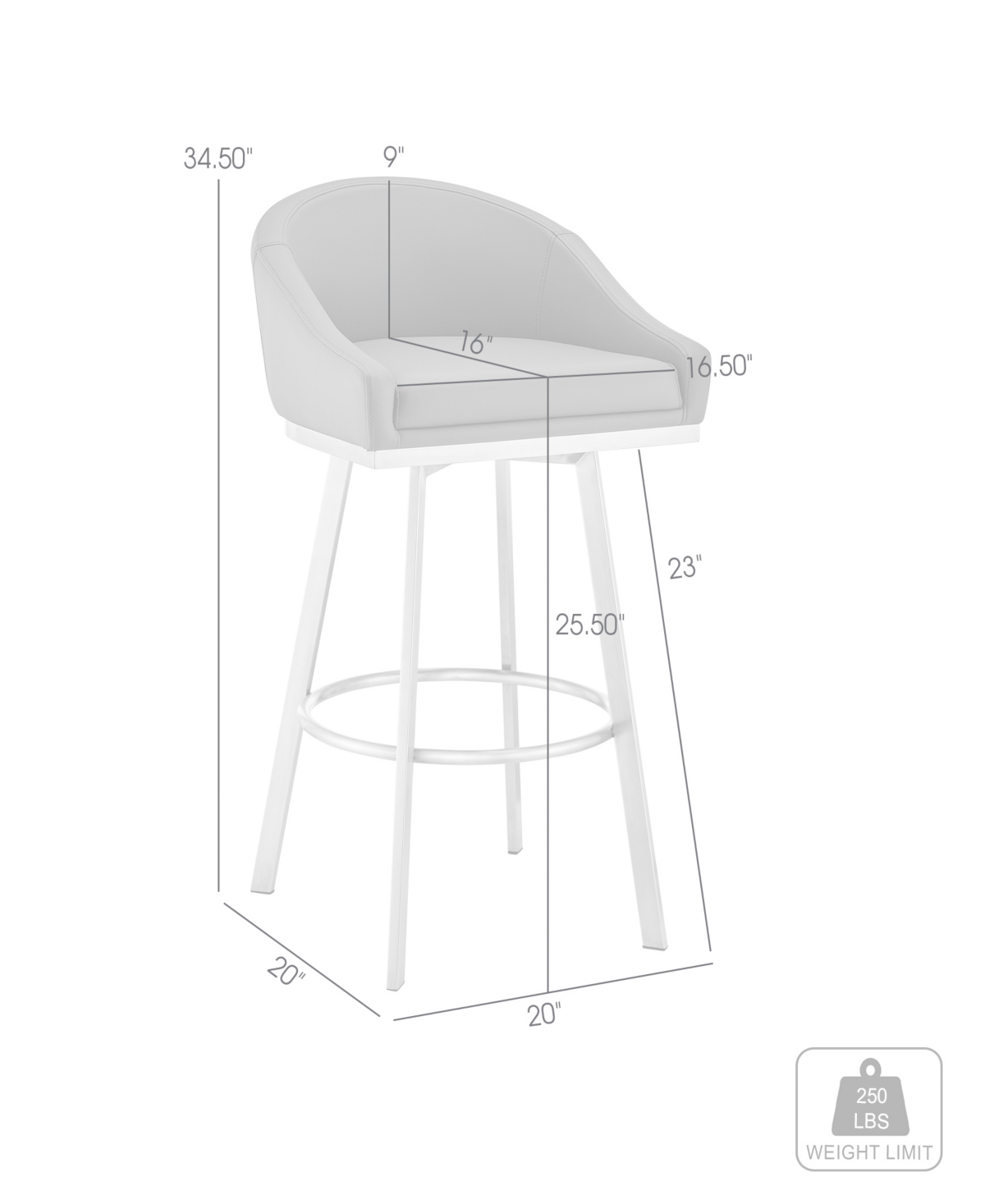 Shop Armen Living Eleanor 26" Swivel Counter Stool In Brushed Stainless Steel And Faux Leather In Black,brushed Stainless Steel